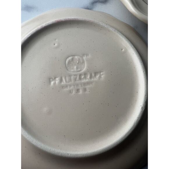 Pfaltzgraff Rememberance Scalloped Saucer PlateCream & Grey/Blue Stripe Set Of 2 - Picture 3 of 3